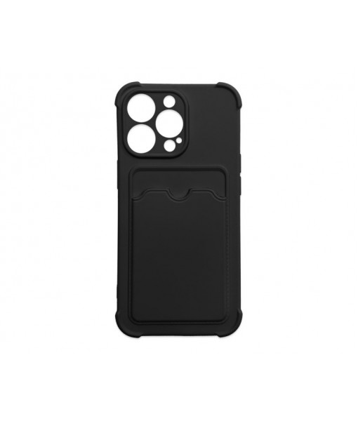 Husa Premium, iPhone 13 Cu Protectie Camera, Colturi Intarite, Suport Card, Negru